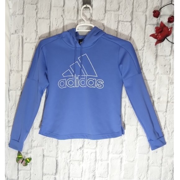 Adidas Spell Out‎ Graphic Crop Hoodie Sweatshirt - Picture 1 of 4
